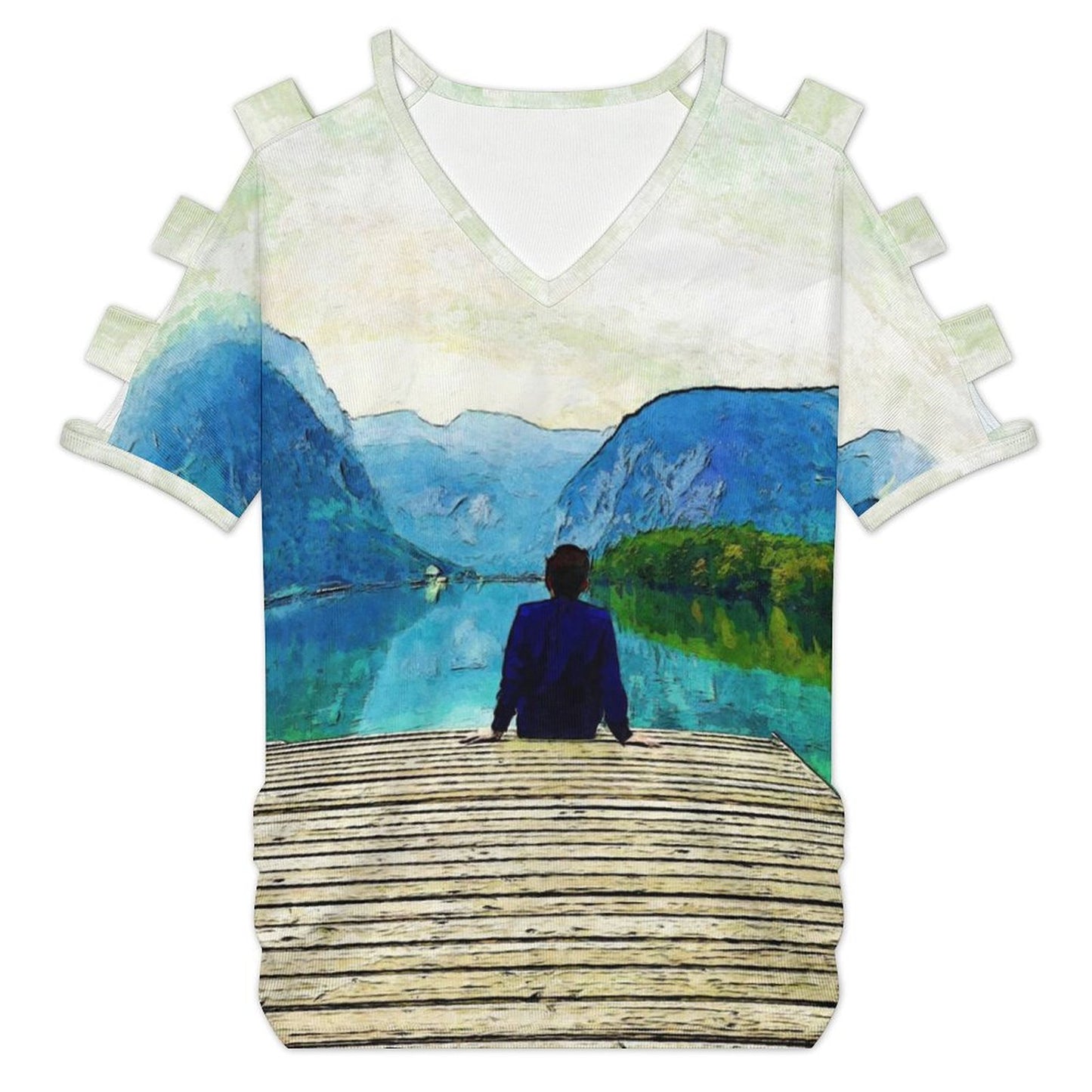Custom Off-The-Shoulder Top | Personalized Ribbed V-Neck Tee