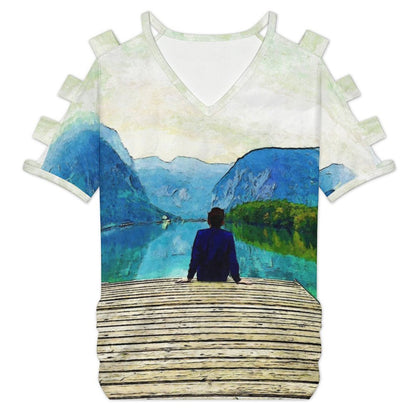 Custom Off-The-Shoulder Top | Personalized Ribbed V-Neck Tee