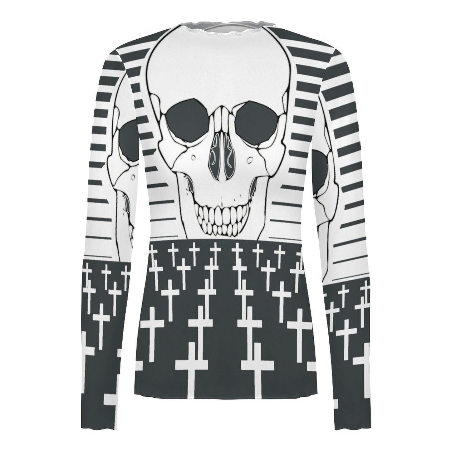 Custom Print Mesh Turtleneck Long Sleeve Top for Women — S to 5XL