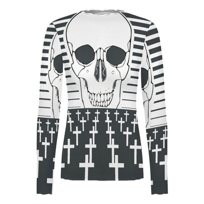 Custom Print Mesh Turtleneck Long Sleeve Top for Women — S to 5XL