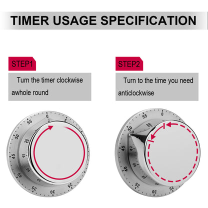 Magnetic Kitchen Timer Stainless Steel Custom Print | Mechanical 55-Min
