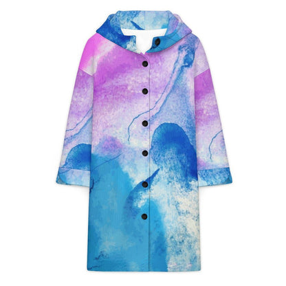 Women's Long Fleece-Lined Hooded Coat with Custom Print