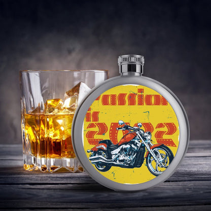 Custom Round Hip Flask | Personalized 5oz Stainless Steel Whiskey Container