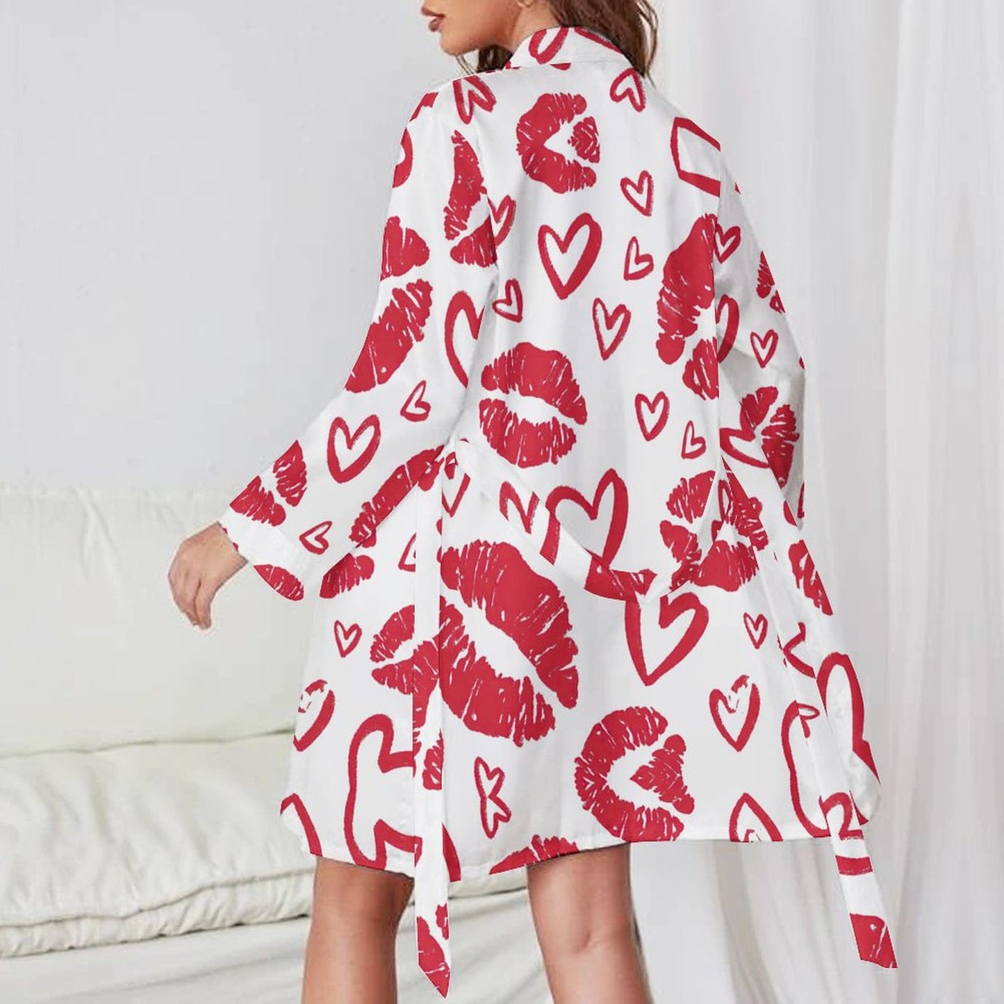Custom Women's Long Sleeve Satin Robe | Personalized Kimono Bathrobe