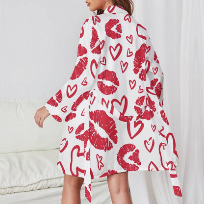 Custom Women's Long Sleeve Satin Robe | Personalized Kimono Bathrobe