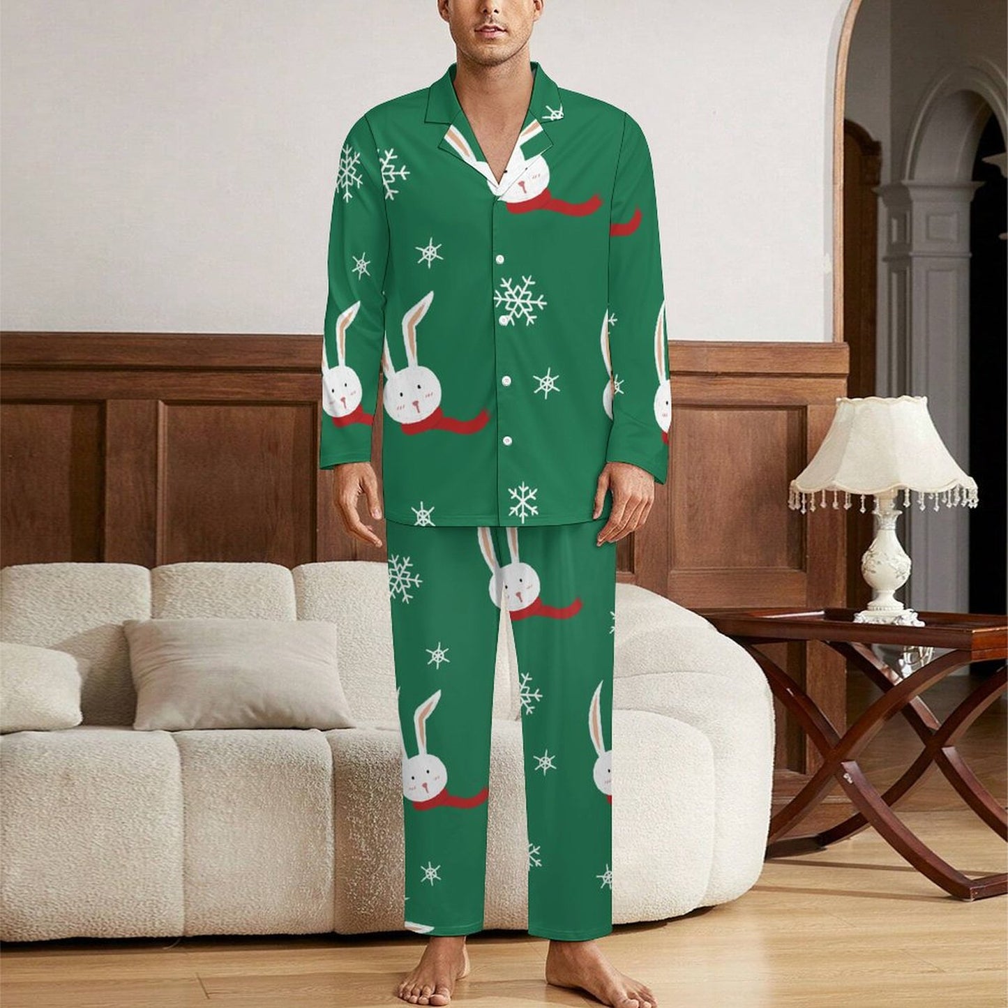 Custom Men's Silk Pajama Set | Personalized V-Neck Loungewear