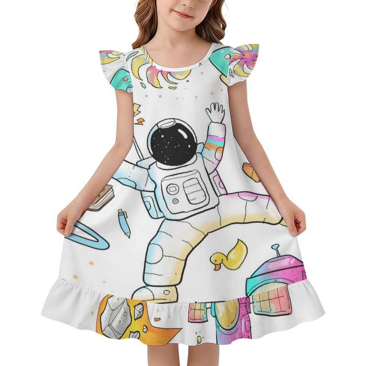 Personalized Girls Nightgown with Ruffle Trim - Custom Print Sleep Dress