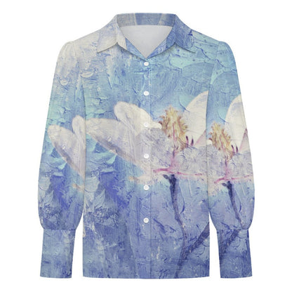 Cape Sleeve Long Sleeve Shirt Oil Painting, Purple, Flowers