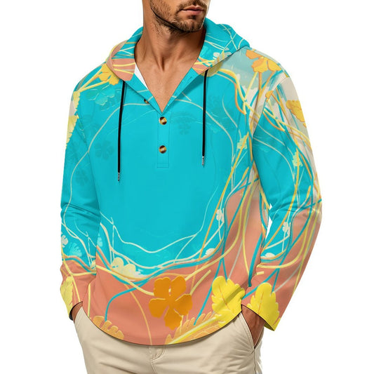 Men's Custom Henley Button Hoodie Sweatshirt