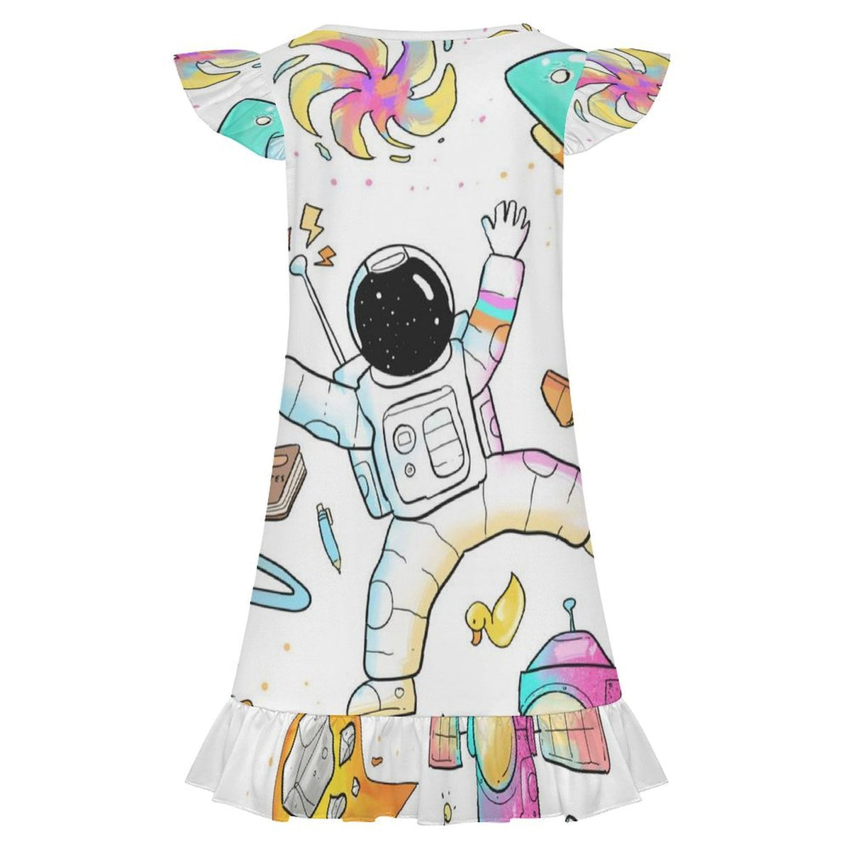 Personalized Girls Nightgown with Ruffle Trim - Custom Print Sleep Dress