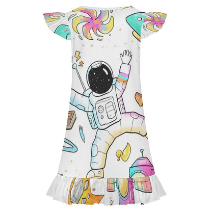 Personalized Girls Nightgown with Ruffle Trim - Custom Print Sleep Dress