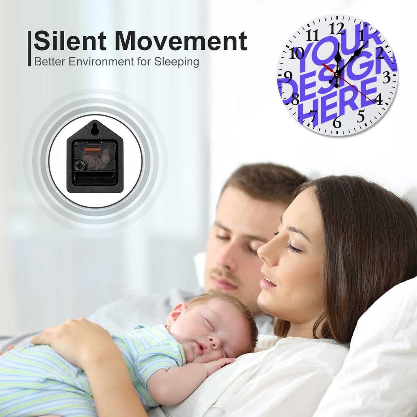 Personalized Wall Clock with Your Picture Text Logo Image Custom Clocks for Walls Customized Round Silent Clock for Office Home Kitchen Bedroom Living Room, 25*25 cm