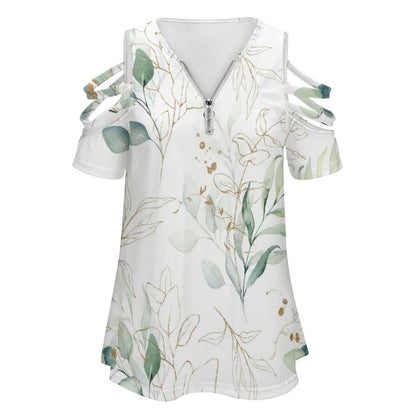 Custom Printed Zip-Front Cold Shoulder Tunic Top