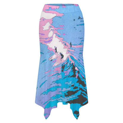 Custom Print Asymmetric Flare Midi Skirt with High Waist for Women