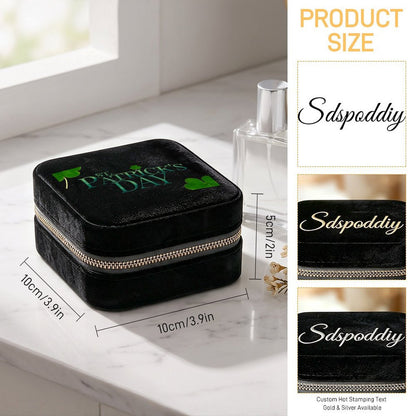 Personalized Square Velvet Jewelry Box with Mirror and Zipper Closure