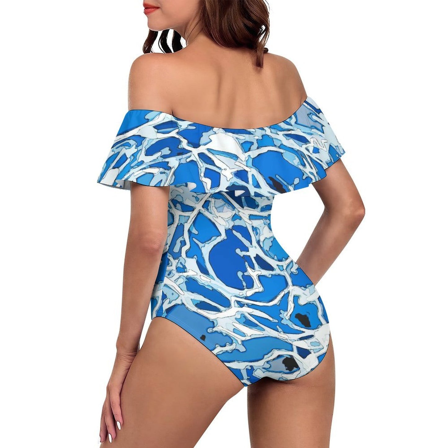 Custom Off-the-Shoulder One-Piece Swimsuit with Ruffle Trim