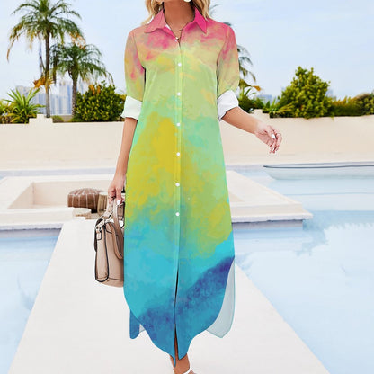 Custom Print Shirt Dress | Personalized Long Sleeve Button-Down Dress