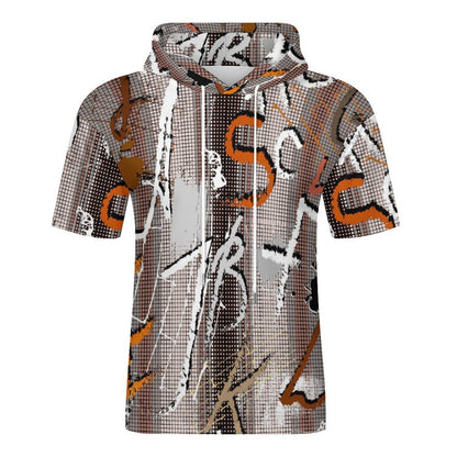 Mid-Sleeve Hooded Sweatshirt in Fish Scale Fabric with Custom Heat Transfer Print