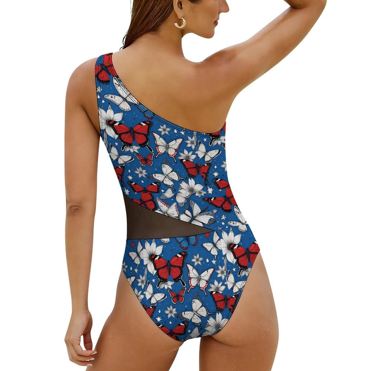 Custom Printed Mesh Panel Monokini Swimsuit