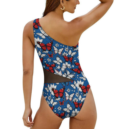 Custom Printed Mesh Panel Monokini Swimsuit