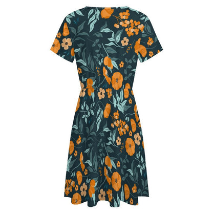 Custom Short Sleeve Round Neck Dress | Personalized Photo Midi Dress
