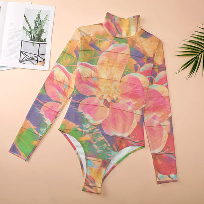 Custom Mock Neck Bodysuit | Personalized Long Sleeve Spandex Leotard