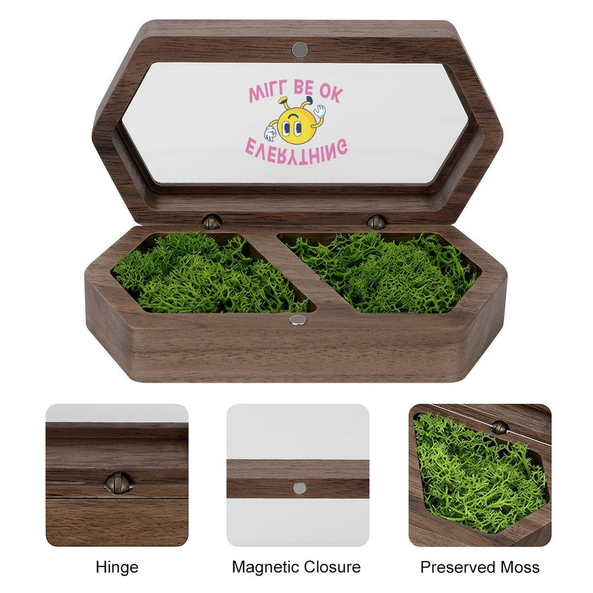 Personalized Wooden Double Ring Box with Clear Acrylic Lid