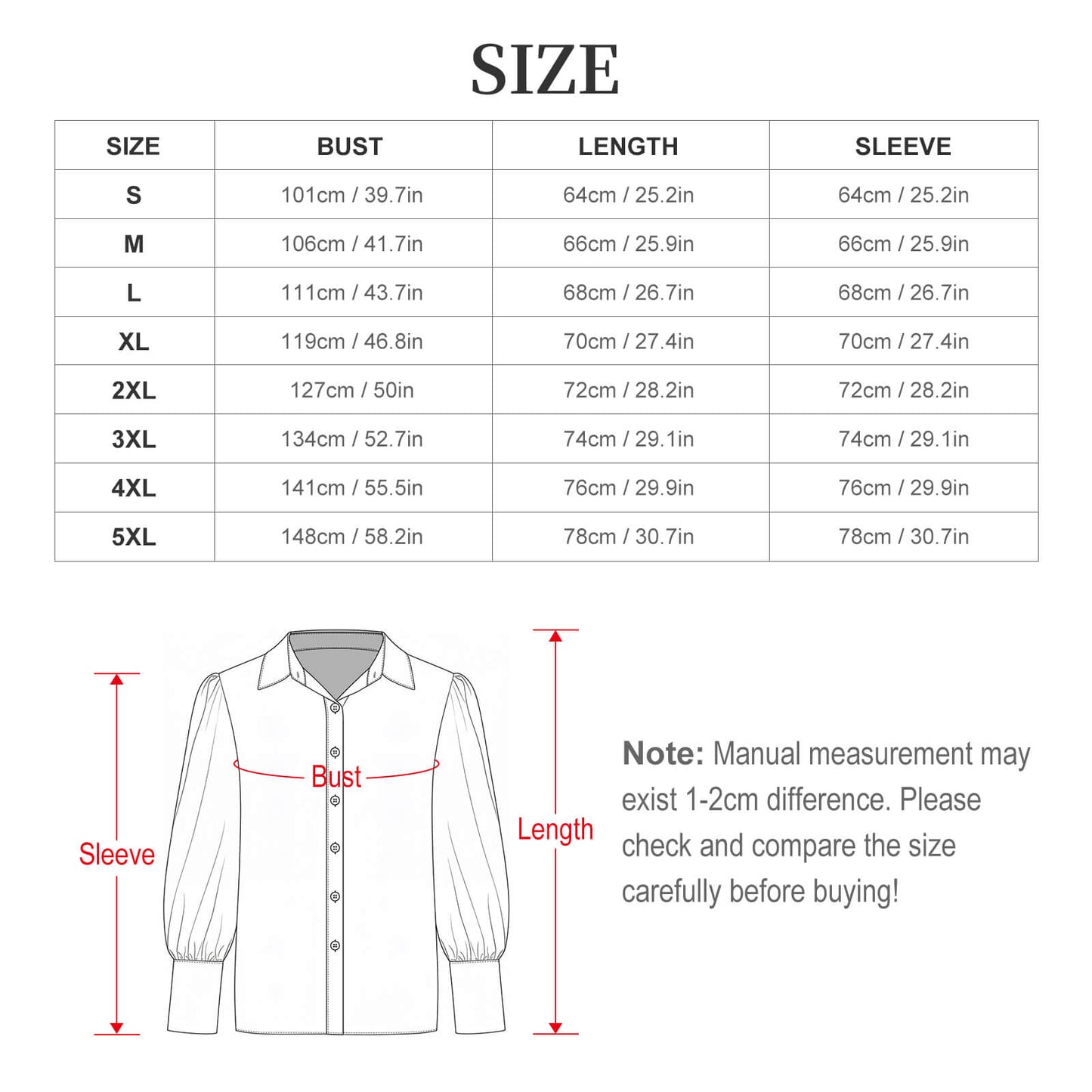 Women's Fashion Balloon Sleeve Long Sleeve Shirt with Custom Prints