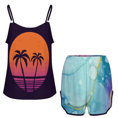 Custom Ice Silk Pajama Set | Personalized Camisole & Shorts Sleepwear