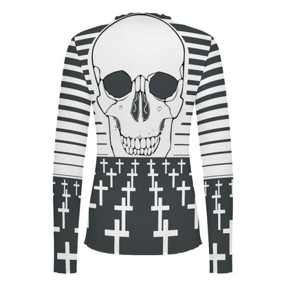 Custom Print Mesh Turtleneck Long Sleeve Top for Women — S to 5XL