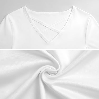 Custom Cross-Front V-Neck T-Shirt | Personalized Milk Silk Summer Top