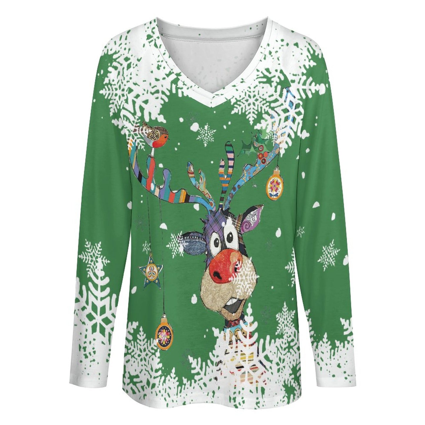 Custom Women's Double V-Neck Oversized T-Shirt | Long Sleeve Layered Look