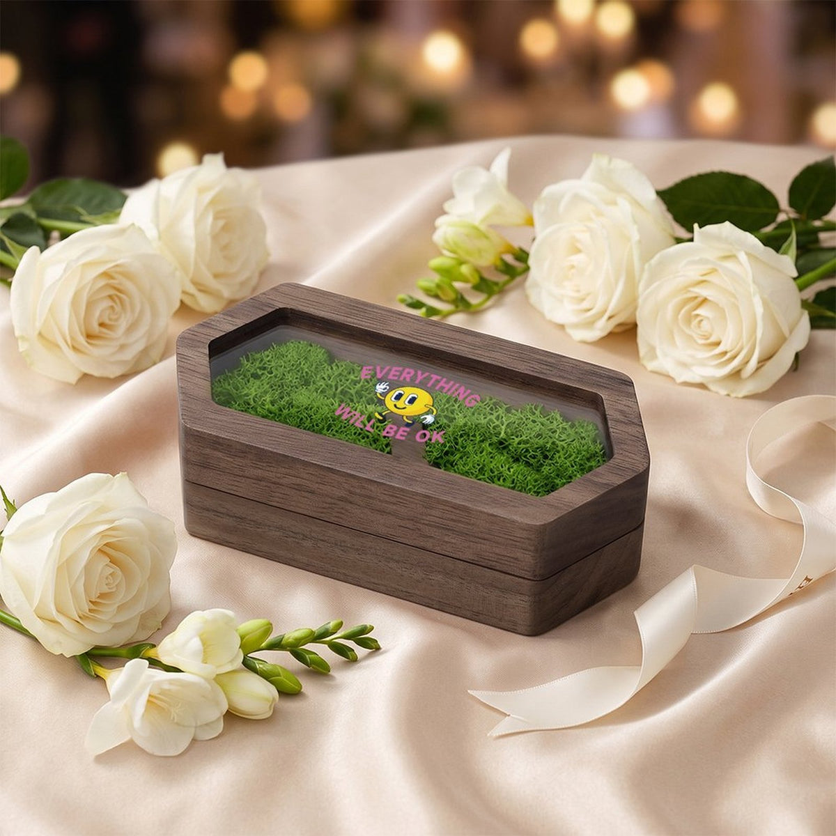 Personalized Wooden Double Ring Box with Clear Acrylic Lid
