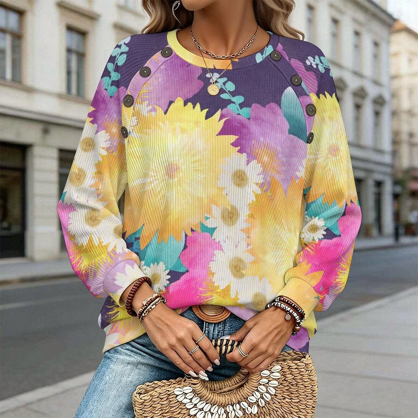 Custom Women's Button-Front Raglan Sleeve Cardigan Sweater
