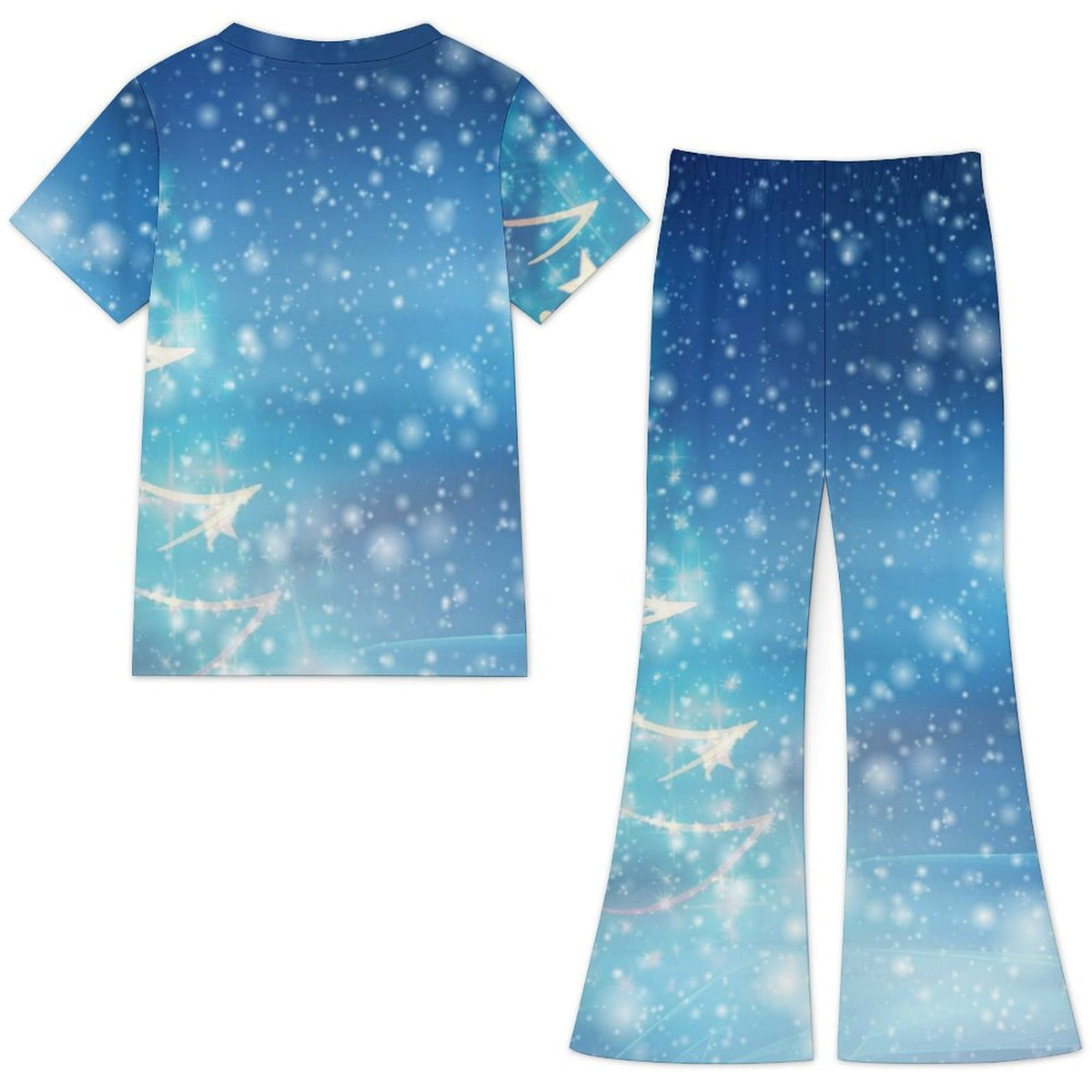 Custom Print Girls Flare Pants Set - Personalized Short Sleeve Summer Outfit