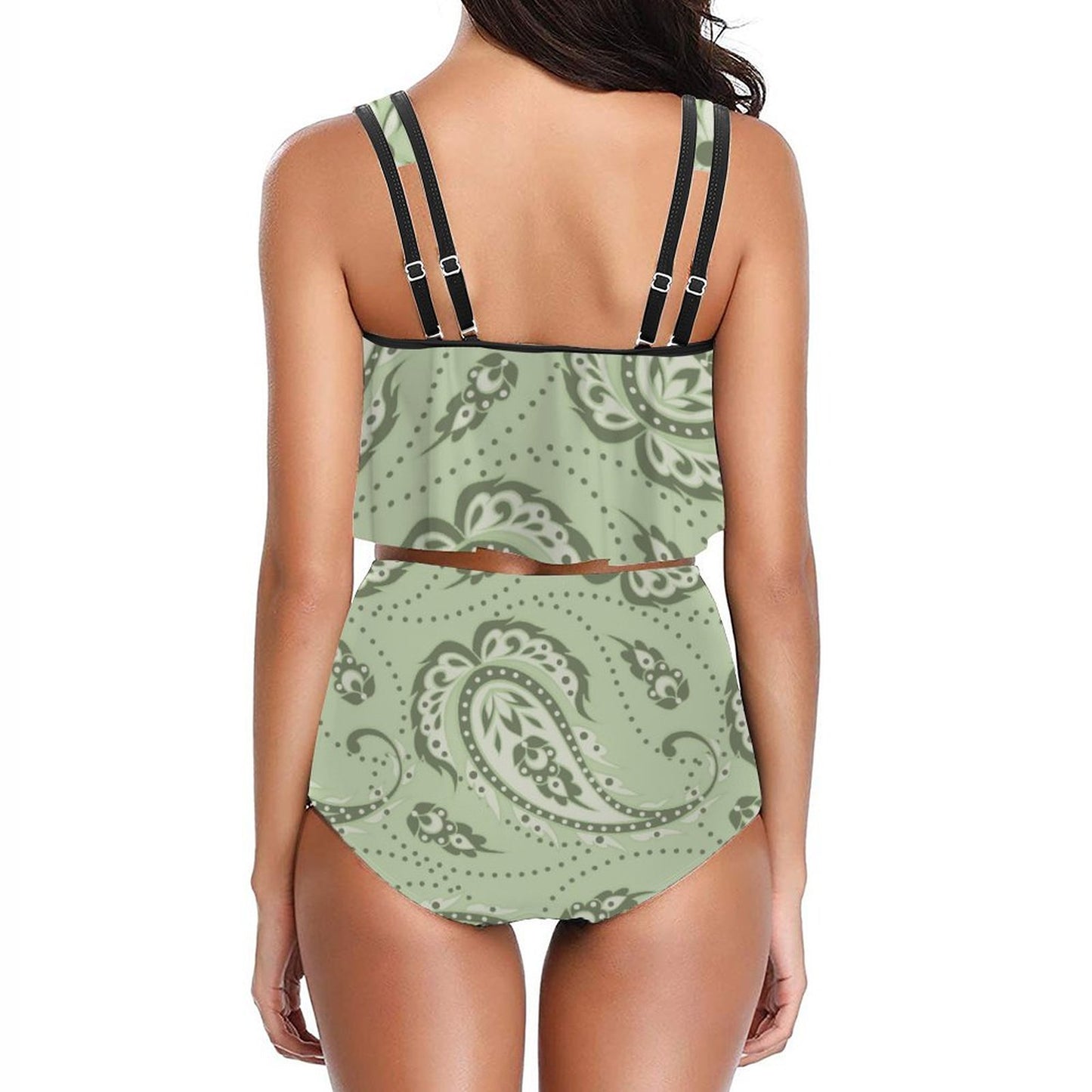 High Waist Bikini Set Adjustable Straps | Cutout Backless Custom Print