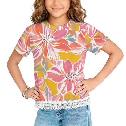 Custom Kids' Ruffle Hem T-Shirt with Short Sleeves for Girls