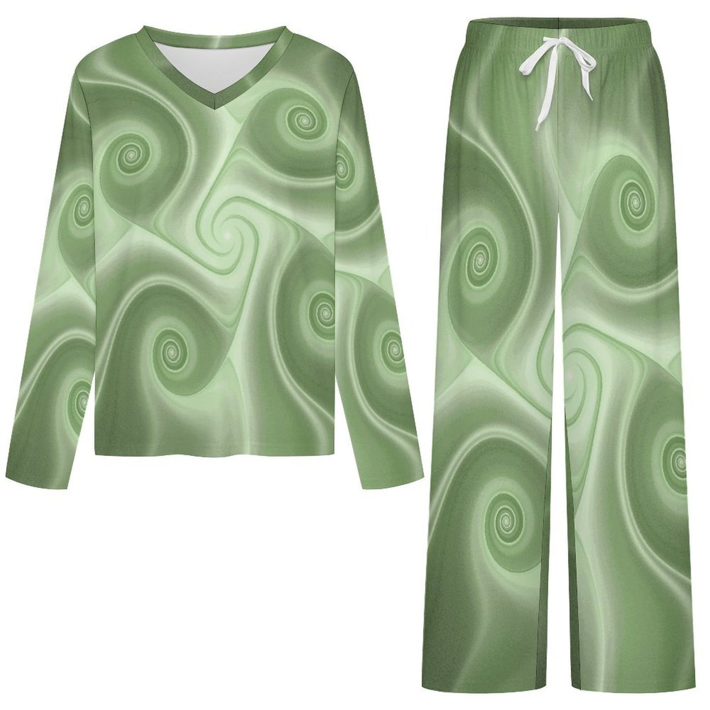 V-neck Pajama Set Green, Background, Abstract
