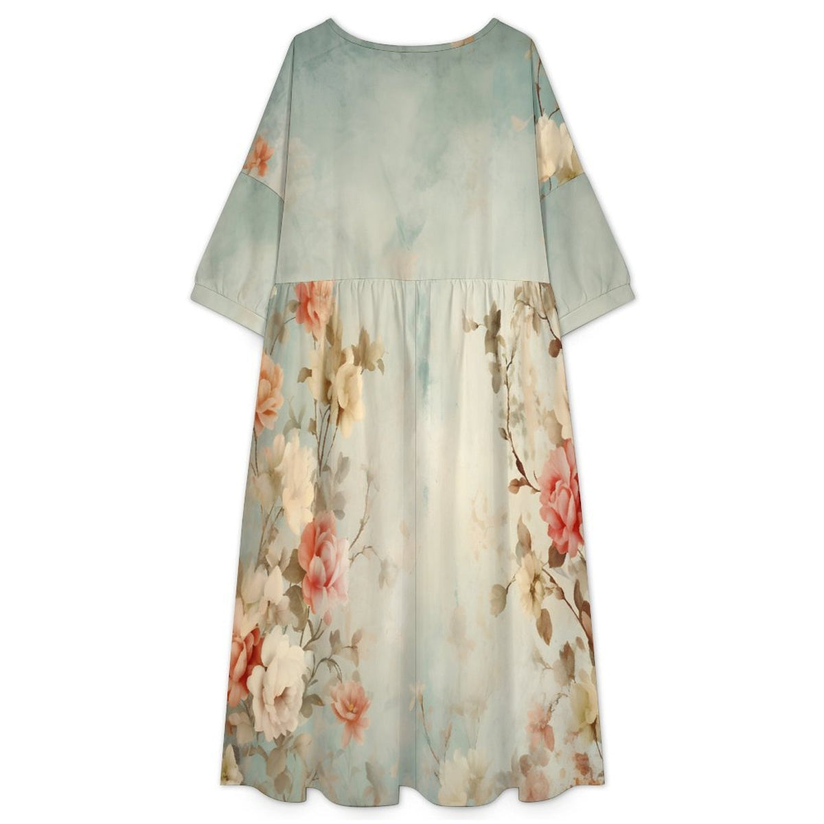 Custom Printed High Waist Babydoll Midi Dress for Women