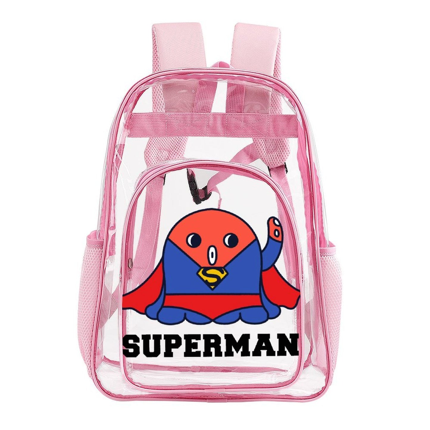 Custom Clear PVC Backpack with Mesh Pocket — UV-Printed Personalized Transparent Bag