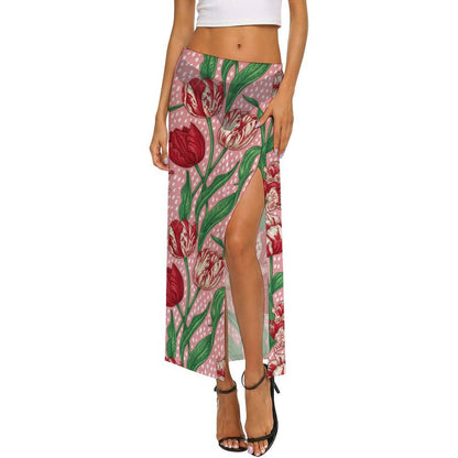 Custom Printed Sheer Mesh Slit Maxi Skirt Cover-Up