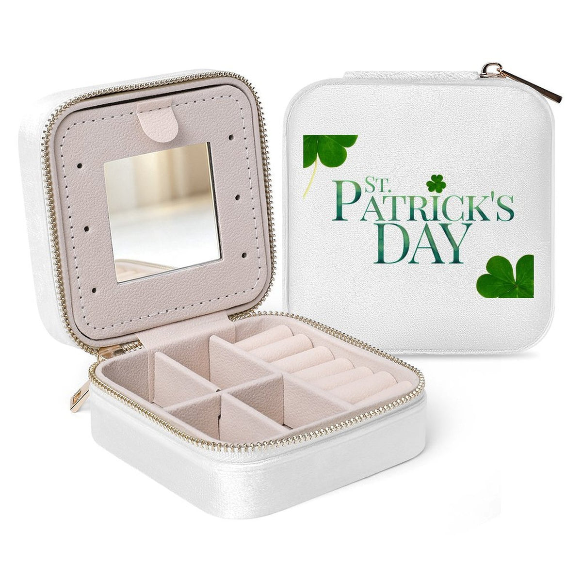Personalized Square Velvet Jewelry Box with Mirror and Zipper Closure