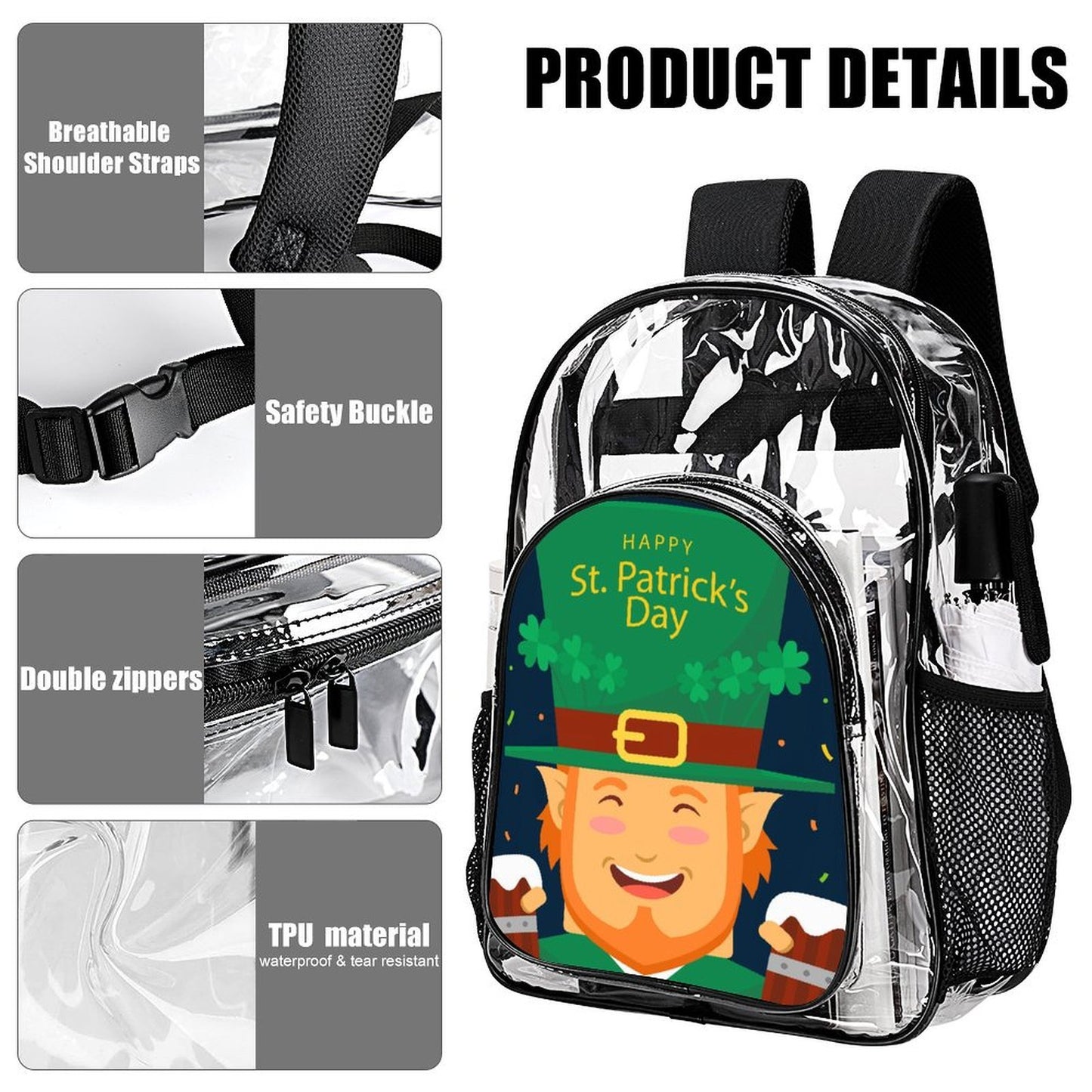 Personalized Clear Backpack with Side Mesh Pocket and Custom UV Print