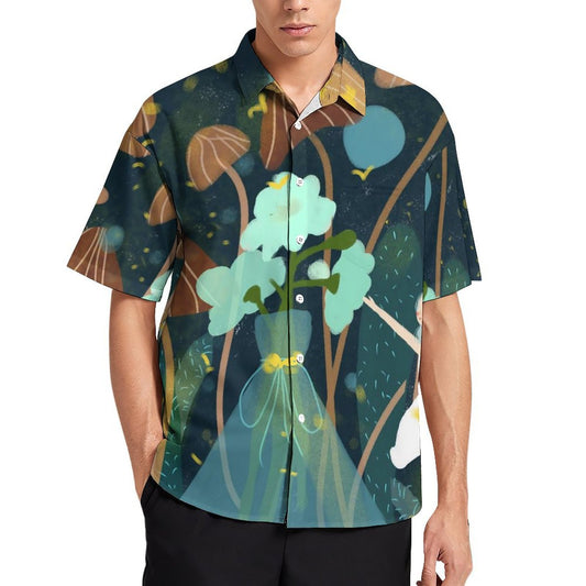 Custom All-Over Print Cotton Shirt - Short Sleeve Button-Up with Pocket