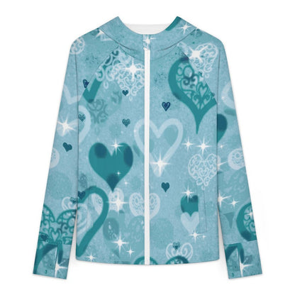 Sunscreen Hooded Long Sleeved Jacket Blue Heart