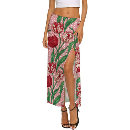 Custom Printed Sheer Mesh Slit Maxi Skirt Cover-Up