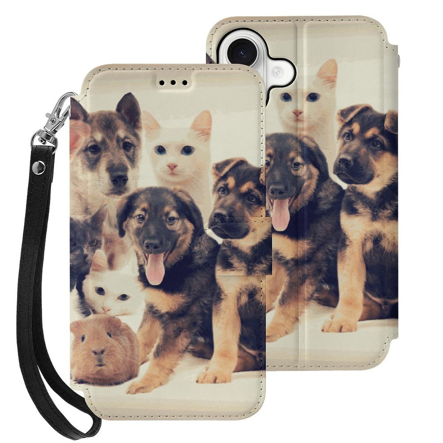 Personalized iPhone 17 Leather Flip Wallet Case with Card Holder & Lanyard