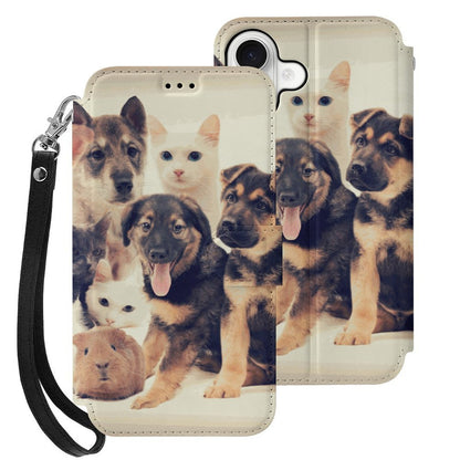 Personalized iPhone 17 Leather Flip Wallet Case with Card Holder & Lanyard