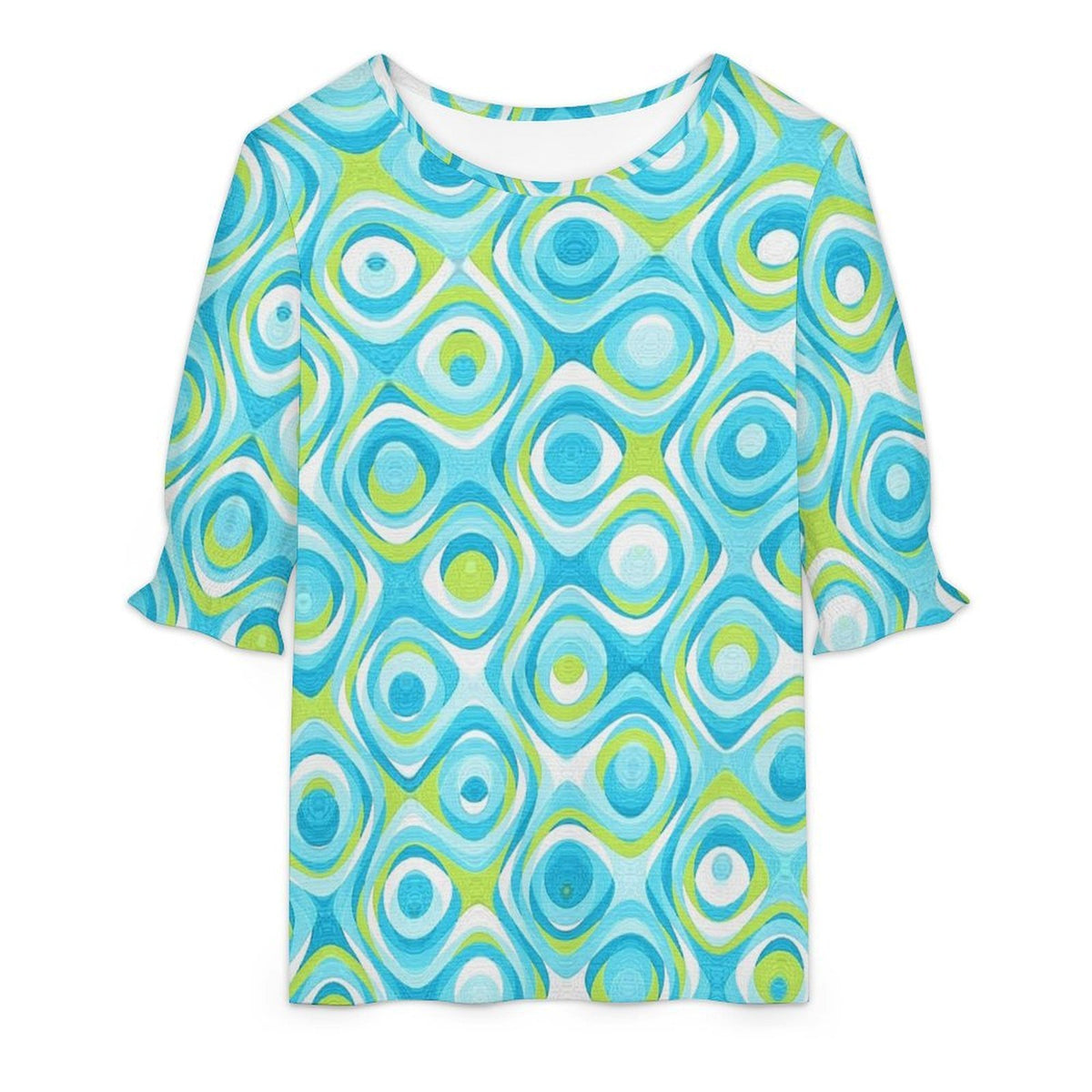 Sleeveless T-shirt with A Cut-out Design Aqua Blue, Swirling, Abstract