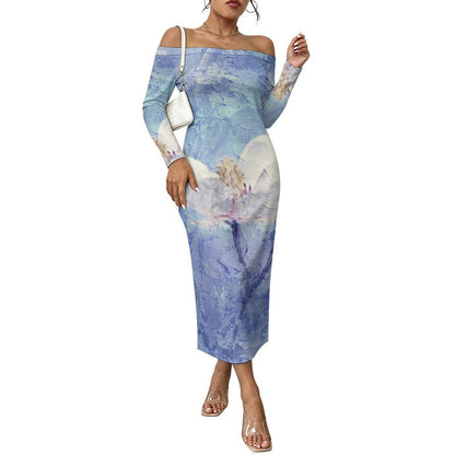 Custom Off-Shoulder Long Sleeve Maxi Dress – Personalized Design